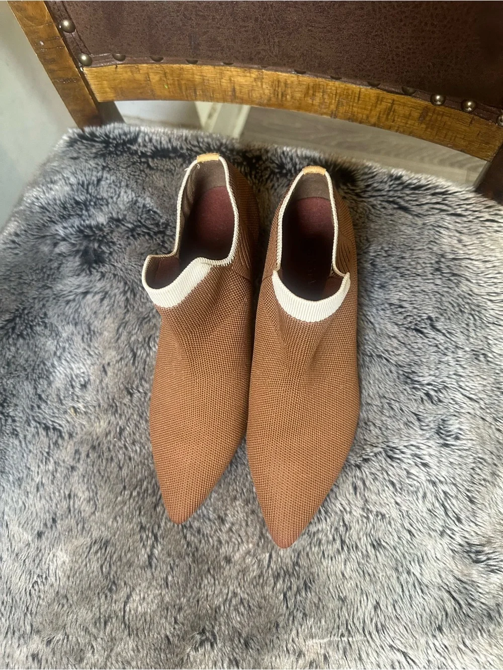 Vivaia Naomi Sustainable Wool Pointed Toe Kitten Heel Brown Slip On Shoes, 38